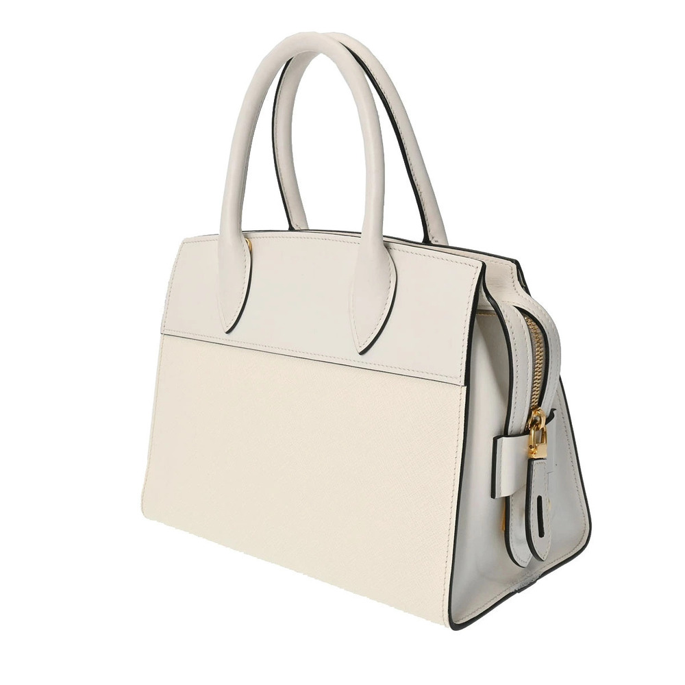 Prada calfskin white leather Saffiano handbag White